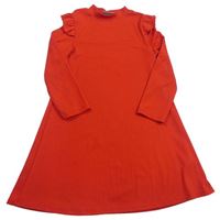 Červené rebrované šaty s volánikmi Matalan