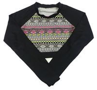 Černo-barevné vzorované crop UV triko New Look