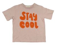 Svetloružové tričko s oranžovým nápisom H&M