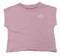 Svetloružové crop tričko s dúhou H&M