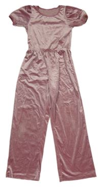 Starorůžový sametový kalhotový overal H&M