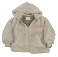 Smotanová kožušinová podšitá bunda s kapucňou Zara