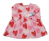 Nové - růžovo-červené bavlněné šaty se srdíčky Matalan