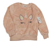 Nové - světlerůžová plyšová mikina s jednorožcem C&A