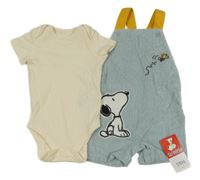 Nové - 2 set - smotanové body + svetlomodré na traké menšestrové kraťasy so Snoopym M&S