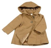 Hnědý vlněný podšitý kabát s kapucí Next