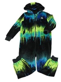 Černo-zeleno-modrá vzorovaná plyšová kombinéza s kapucí Next