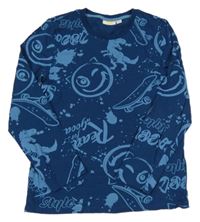 Tmavomodré pyžamové triko s dinosaury kids