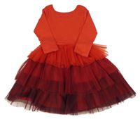 Červené žebrované šaty s tylovou sukní dunnes 