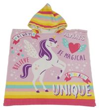 Ružovo-farebné osuškové pončo s jednorožcami a kapucňou