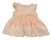 Marhuľové rebrované šaty s výšivkou na sukni