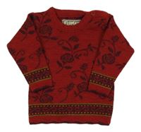 Rubínový vlnený sveter s růžemi