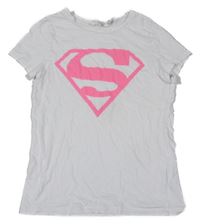 Biele tričko s růžovým potiskem - Superman H&M