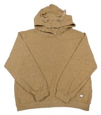 Hnedá rebrovaná pletená mikina s kapucňou s ňufáčikom  H&M