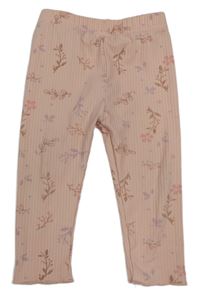 Ružové rebrované kvetované legíny