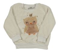 Biela plyšová mikina so sovou C&A