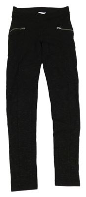 Černé třpytivé tregíny se zipy H&M