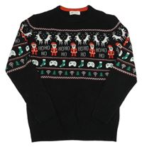 Černo-červeno-zelený vánoční svetr se Santy H&M