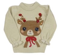 Smetanový žinylkový svetr se sobem C&A