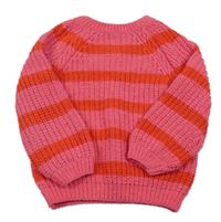 Růžovo-červený pruhovaný žinylkový svetr F&F