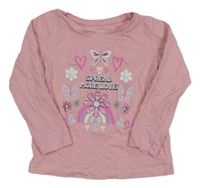 Růžové triko s nápisem a motýlky Primark