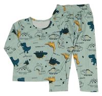 Zelené žebrované pyžamo s diny 