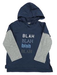 Tmavomodro-šedé triko s nápisem a kapucí Pocopiano