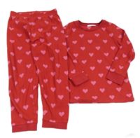 Červené fleecové pyžama so srdiečkami M&S