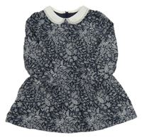 Tmavomodro-biele vzorované šaty s golierikom