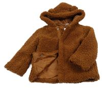 Hnedá huňatá podšitá bunda s kapucňou HEMA