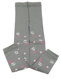 Sivé punčocháčové zateplené legíny s nápismi a srdiečkami Ergee