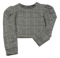 Čierno-bielo-béžové kockované úpletové crop tričko Matalan