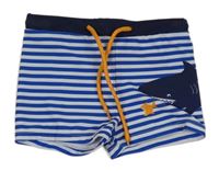 Tmavomodro-biele pruhované nohavičkové plavky so žralokom Alive