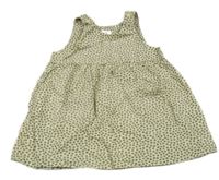 Béžovo-zelené kvetované na traké plátenné šaty