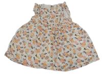 Bielo-ružovo-žlté kvetované trblietavé šaty