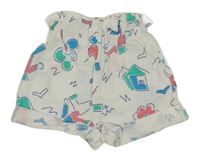 Bielo-farebné kraťasy s obrázkami