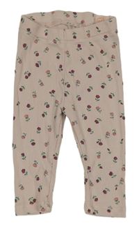 Svetloružové kvetované rebrované legíny