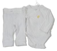 2set - Biele rebrované zavinovací body s kuřátkem + tepláky M&S