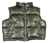 Zelená lesklá zateplená crop vesta New Look