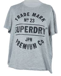 Dámske sivé tričko s nápismi Superdry