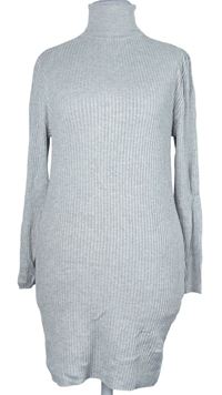 Dámský šedý žebrovaný dlouhý svetr s rolákem Atmosphere 