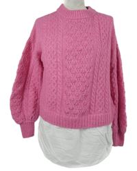 Dámsky ružový vzorovaný sveter s bílou halenkovou vsadkou F&F