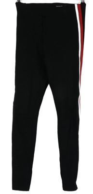 Dámske čierne legíny s pruhmi Stradivarius