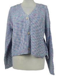 Dámský modro-růžovo-zelený propínací crop svetr Gina Benotti 