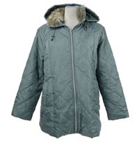 Dámska modrošedá šušťáková prešívaná zateplená bunda s kapucňou