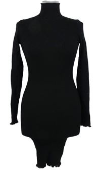 Dámske čierne rebrované pletené šaty s rolákom FB Sister
