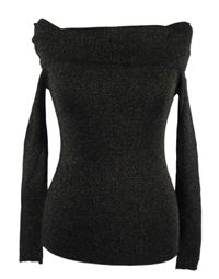 Dámsky čierno-zlatý trblietavý ľahký sveter s komínovým golierom Oasis