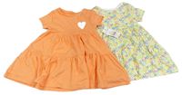 2x bavlněné šaty bílé květinové+ oranžové F&F