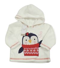 Nové - Bílá fleecová mikina s tučňákem a kapucí M&Co.