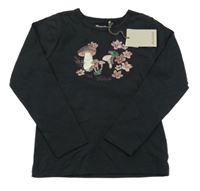 Nové - Černé triko s houbičkami a kytičkami Minymo